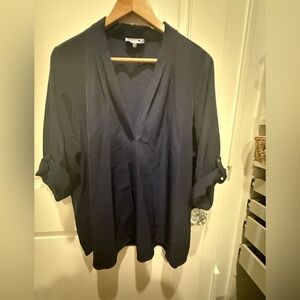 Calvin Klein Navy Blue V-Neck Blouse
